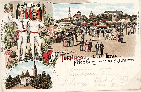 Postkarte vom Turnfest in Friedberg 1899